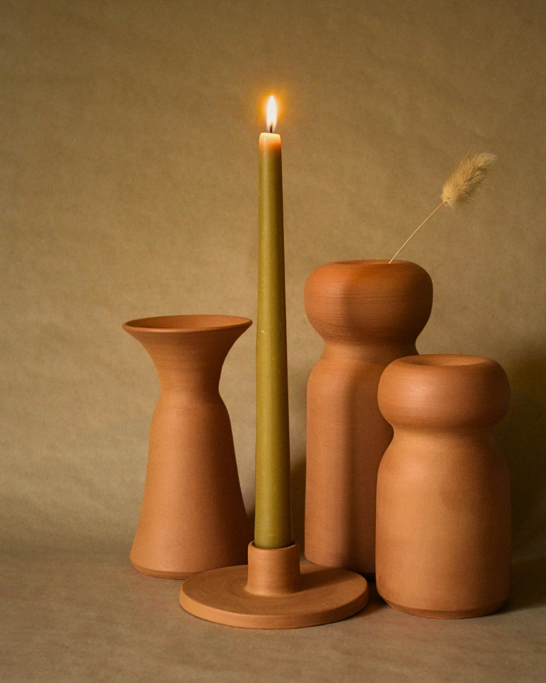 Sculptural Terracotta Taper Candle Holder